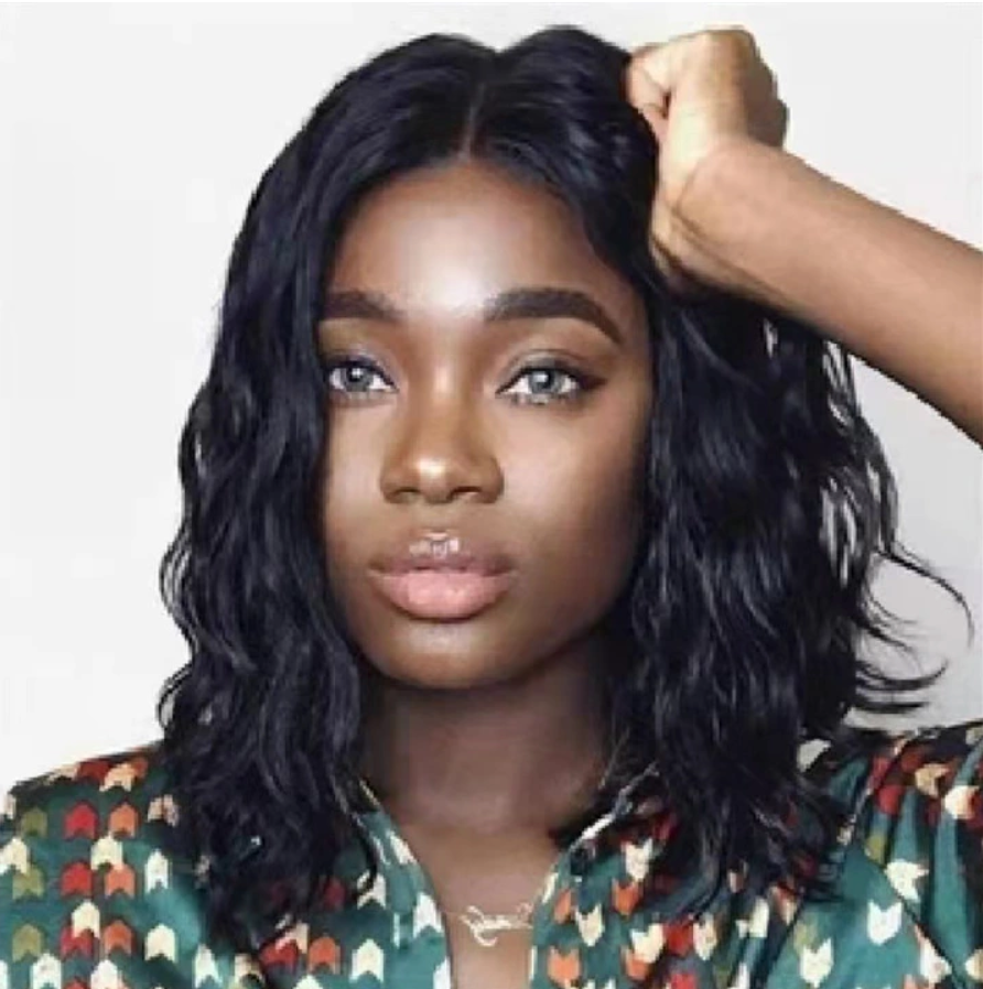 African tidal wave water ripples wig curly short black fashion wigs new hair for women gift Black One size