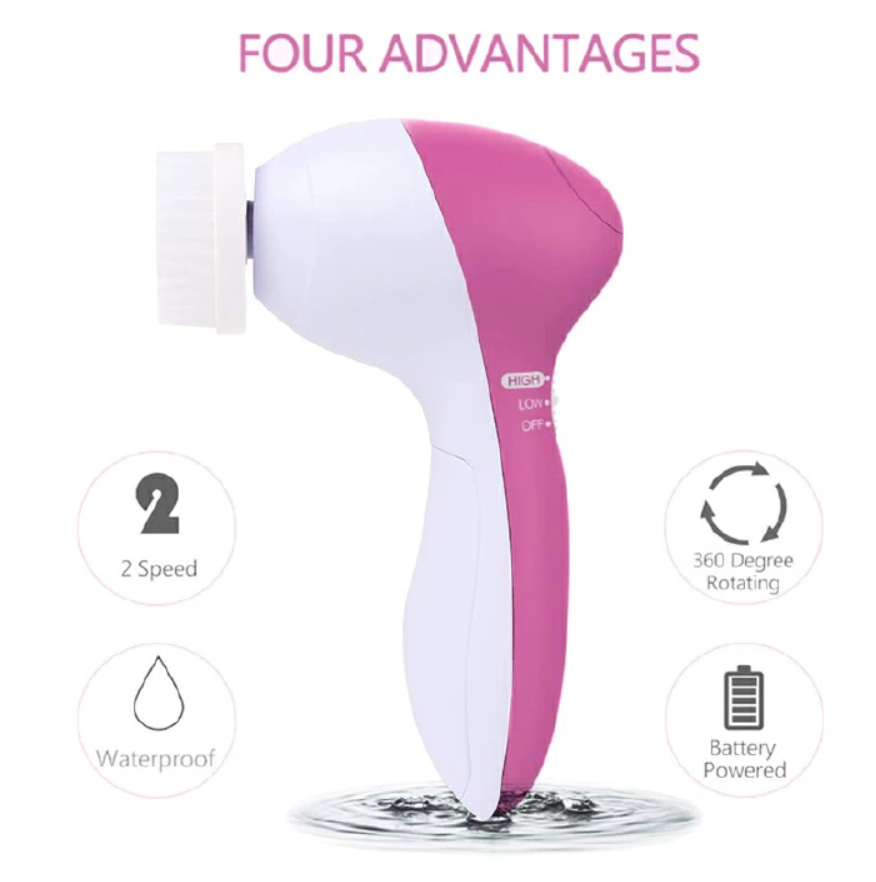 New Arrival 5 in 1 Face Cleansing Brush Silicone Facial Brush Deep Cleaning Pore Cleaner Face Massage Skin Care Waterproof Facial Brush Pink as picture