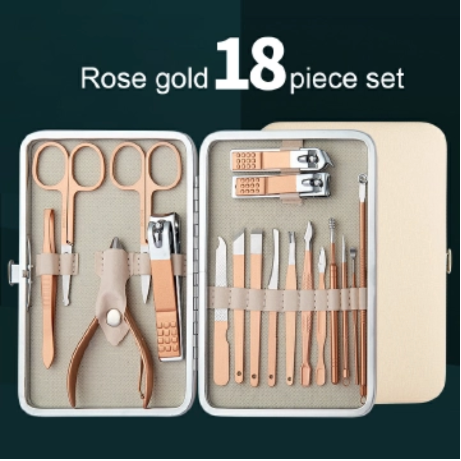 12/18 PCS/Set Nail Clippers Trimmers Ear Spoon Dead Skin Pliers Nail Cutting Stainless Steel Scissors Nail Beauty Manicure Tools Rose gold 12 piece set