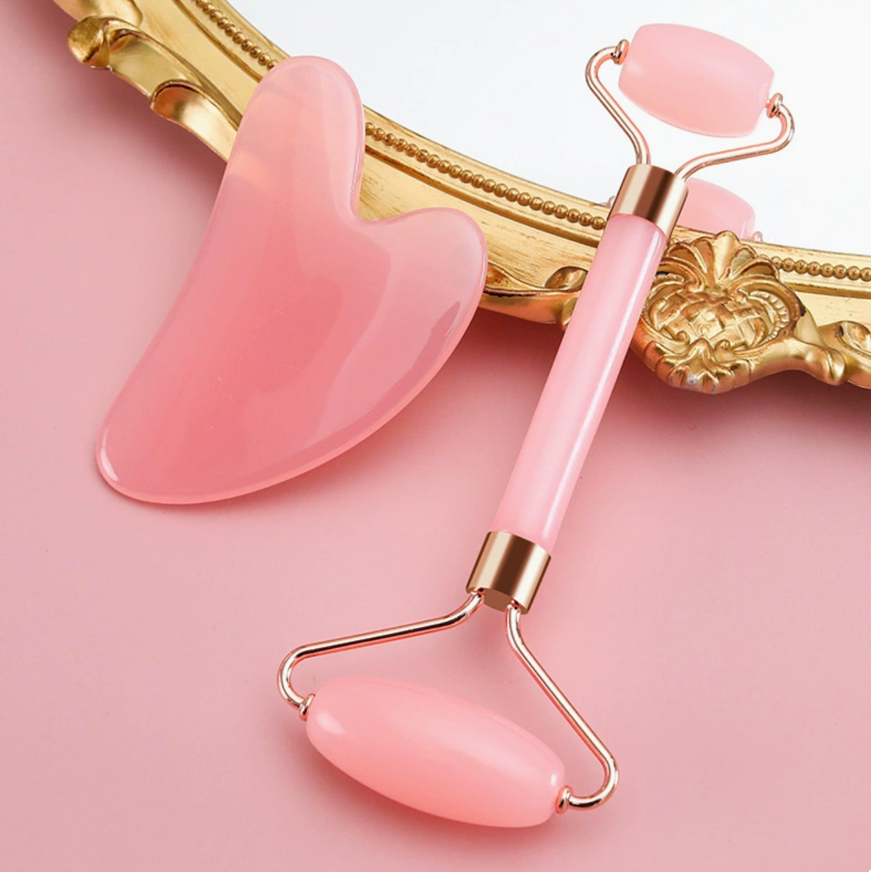 2pcs/set Skin Care Facial Rollers+Face Spa Massager Neck Roller Gua Sha Scraper Board Face Lift Up Wrinkle Remover Face Roller Scraper Set Pink 2pcs/set