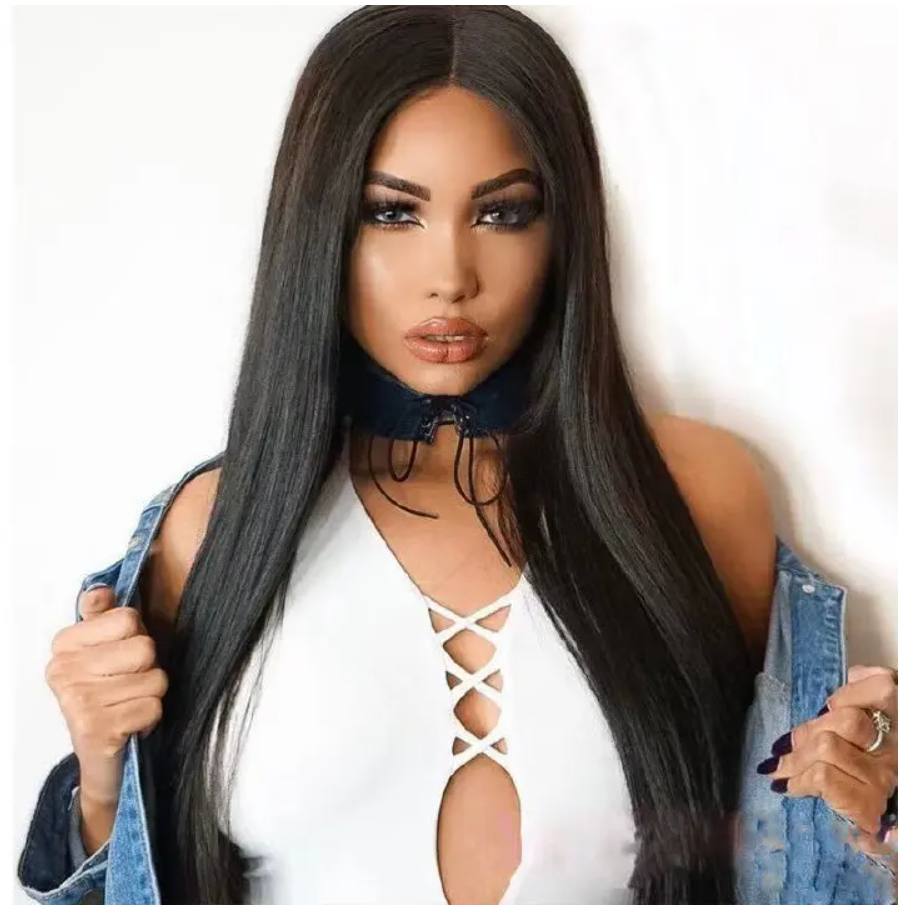 FBK Ladie Long Straight Hair Synthetic Middle Part Black Wigs For Women Gift Black One size