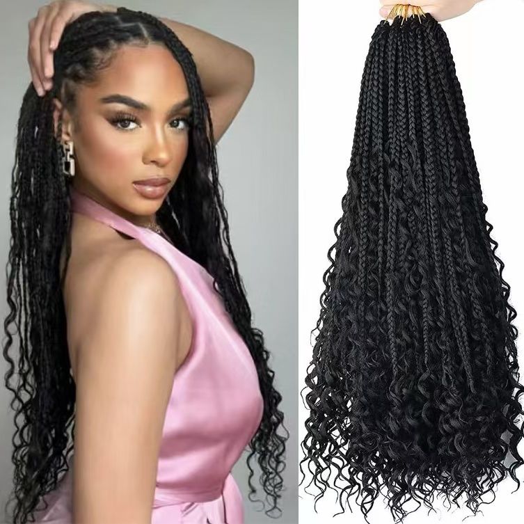 European and American wigs Goddess Knotless Faux Boho Box Braids new three-strand braided princess color 1 long