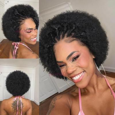 Human Hair Lace Front Braided Wig Short Curly Braided Wigs for Black Women Kontless Box Braiding Wigs Afro Kinky Curly Hair Wig