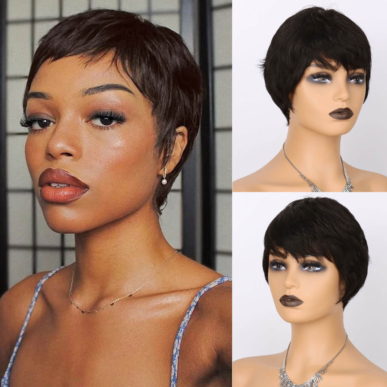 short pixie cut human hair wig super star same style wig 2#