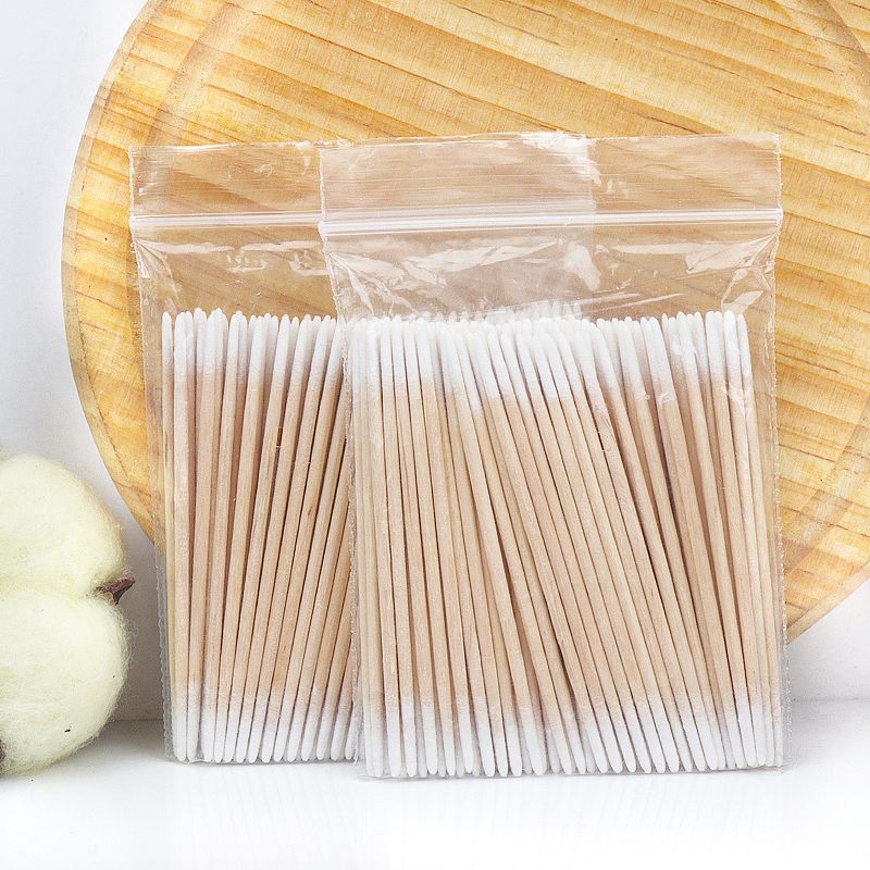 100 Pcs Disposable Ultra-small Cotton Swab Brush Lint Free Micro Wood Makeup Brushes Eyelash Extension Glue Removing Tools White 100pcs