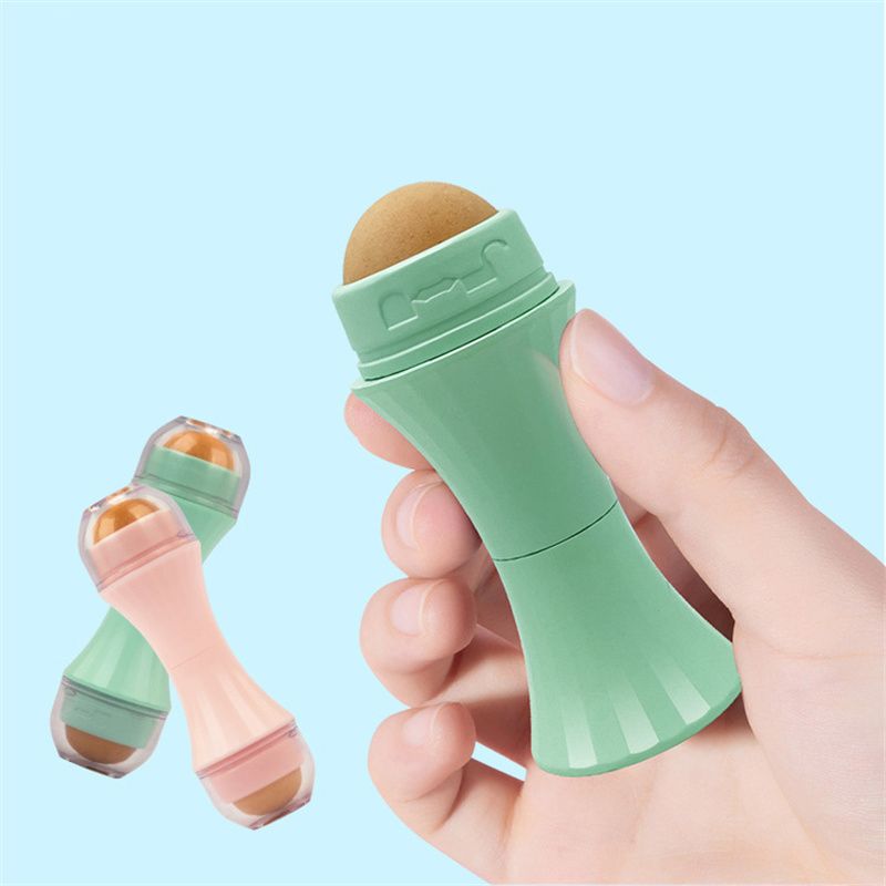 Facial Oil Absorbent Roller Volcanic Stone Face Oil Control Roller Double Bead T-Zone Oil Removal Ball Face Skin Care Tools Pink One size