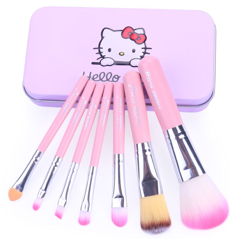Hello Kitty cartoon 7 piece iron box make-up tool Pink One set