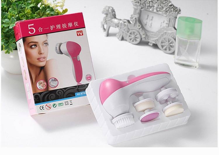 5 In 1 Electric Face Wash Brush Skin Cleaner Facial Cleansing Cleanser brush Face Scrub Clean SPA Pink One size