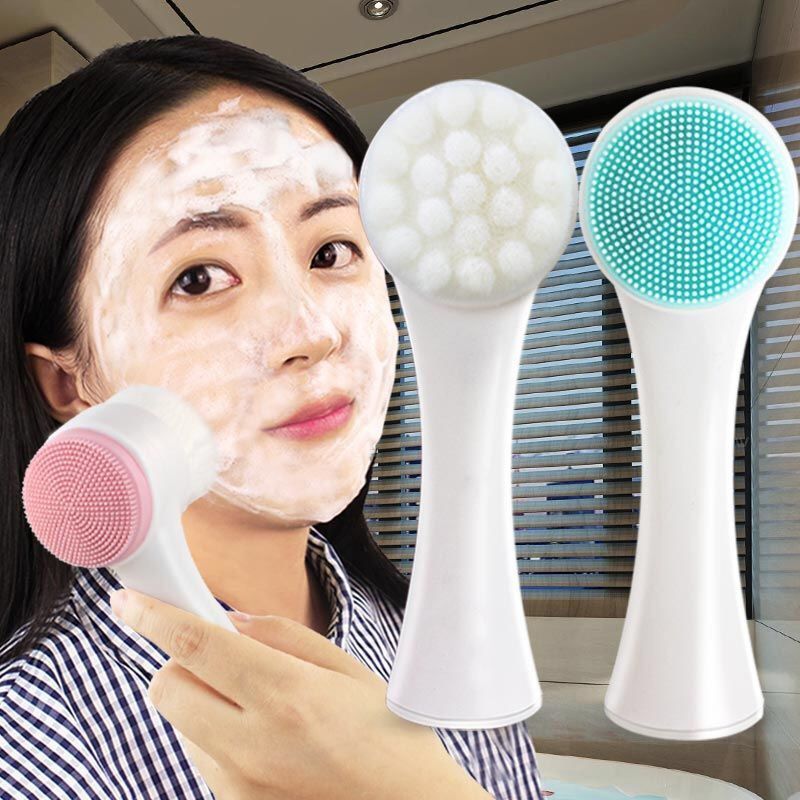 Double-Sided Silicone Face Cleansing Brush Facial Cleanser Blackhead Removal Product Pore Cleaner Exfoliator Face Scrub Brush Blue One size