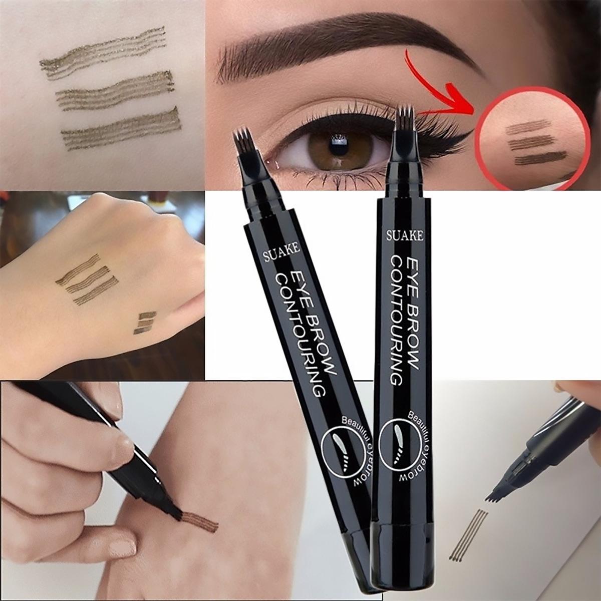 4 Tip Microblading Tattoo Eyebrow Pencil Brow Tattoo Pen Paint Makeup Eyebrows Waterproof Gray Brown Black One size view 6