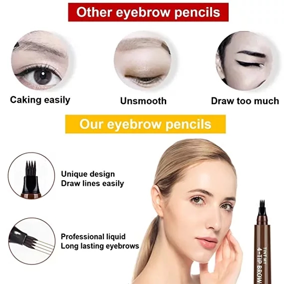 4 Tip Microblading Tattoo Eyebrow Pencil Brow Tattoo Pen Paint Makeup Eyebrows Waterproof Gray Brown Black One size view 8