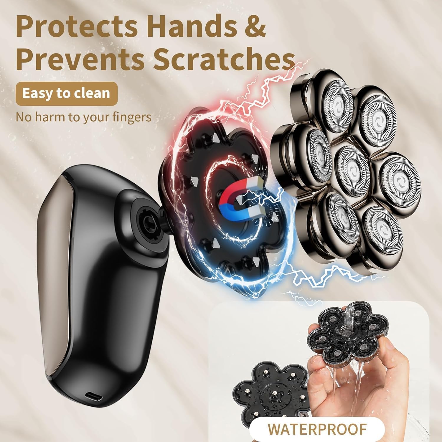 Detachable Head Shavers, 5 in 1 Electric Razor IPX7 Waterproof for Bald Men, Wet Dry LED Display Rechargeable 7D Rotary Shaver Grooming Kit with Type C Charge A black Multifunctional accessories