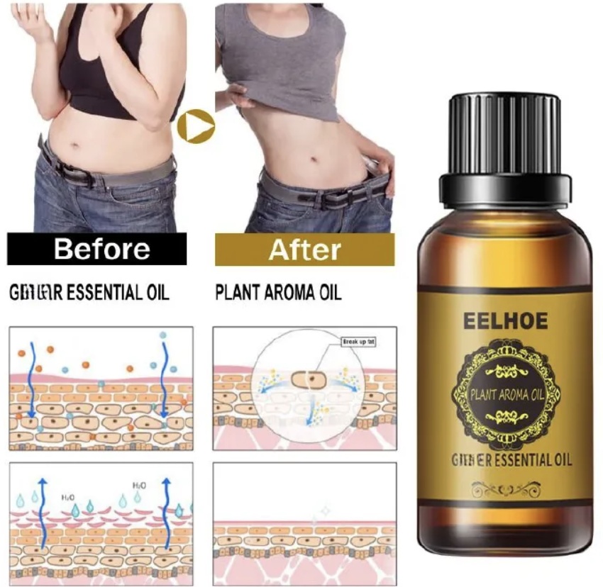Ginger Slimming Essential Oil, firming and tightening the abdomen, reducing the belly, shaping the thighs and hands of excess fat, natural plant extracts, massage use Yellow 10ml