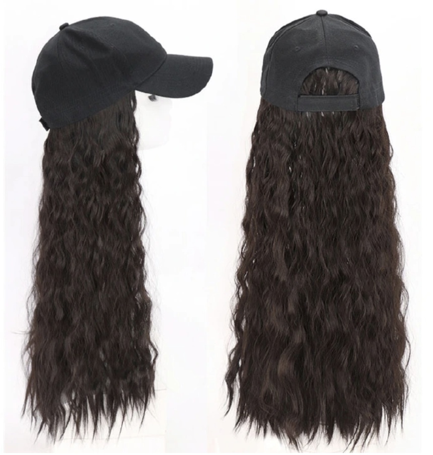 Black Hat wig female curly hair fashion cap natural hair for lady Black One size [分类版本2]