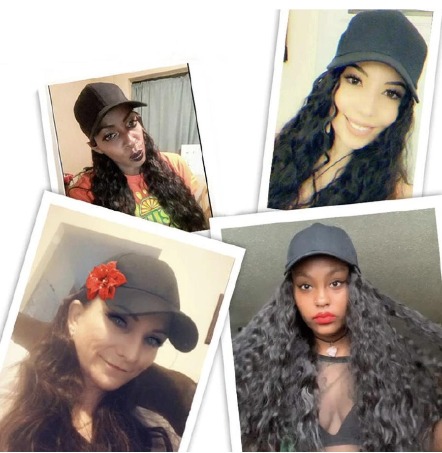 Black Hat wig female curly hair fashion cap natural hair for lady Black One size [分类版本2]