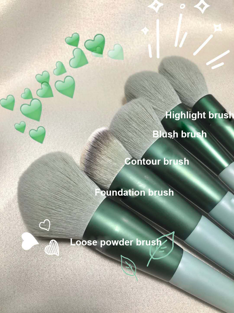 13Pcs Makeup Brushes Set Foundation Powder Eyeshadow Concealer Blending Makeup brush set Beauty Tool with Bag New Arrival Green 13Pcs with velvet bag [分类版本2]