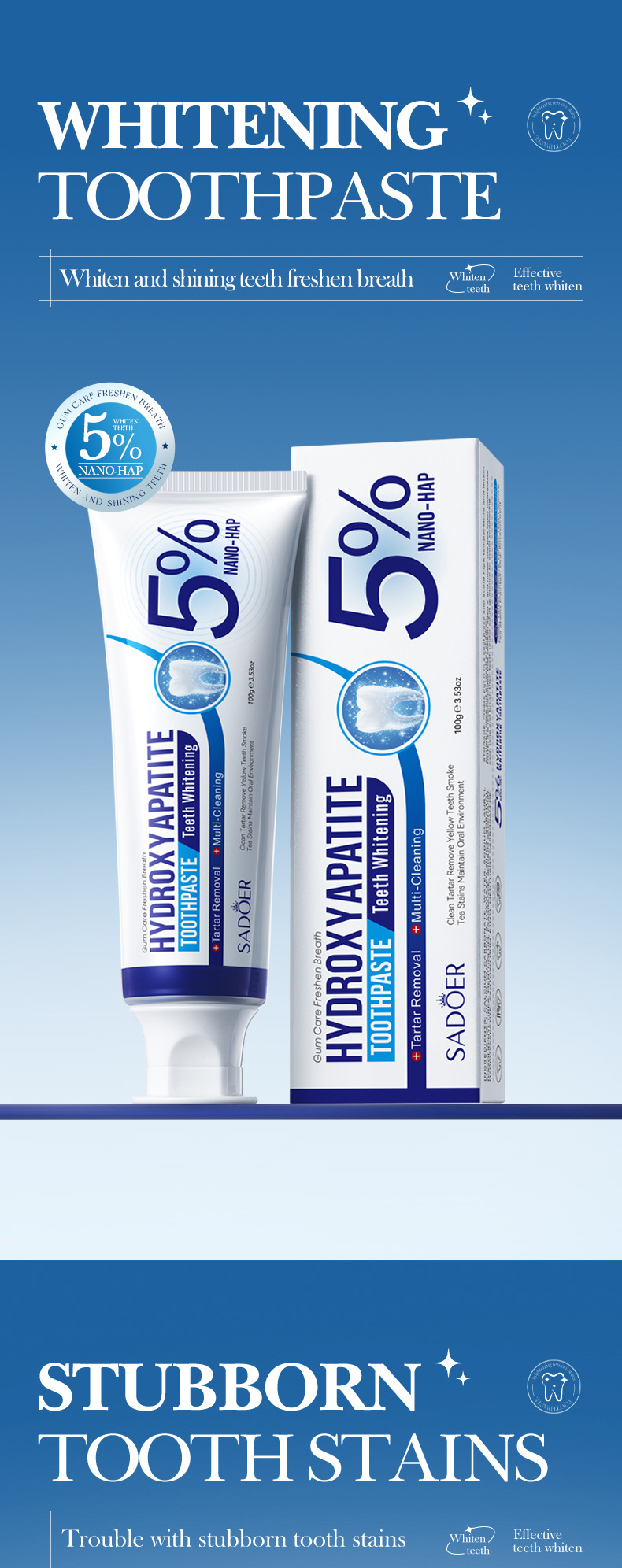 Hydroxyapatite whitening toothpaste, yellowing, toothstain removal, deodorization, cool and anti-cavity toothpaste White One pack [分类版本3]