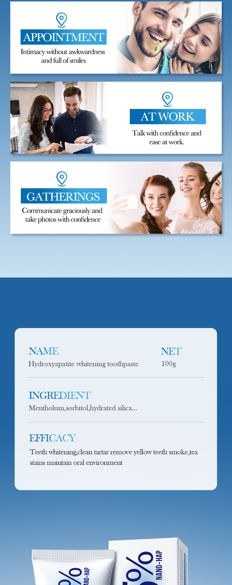 Hydroxyapatite whitening toothpaste, yellowing, toothstain removal, deodorization, cool and anti-cavity toothpaste White One pack [分类版本3]