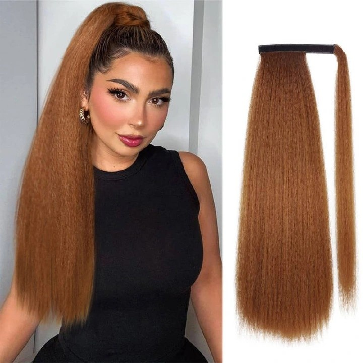 Premium 24inch Yaki Ponytail Hair Extensions Long Wigs Hair Corn Silk Yaki Wigs for Black Women Synthetic Hair Soft Corn Curly Wig Fluffy Girls First Hair Ponytail Extension Black Girl black 24inch