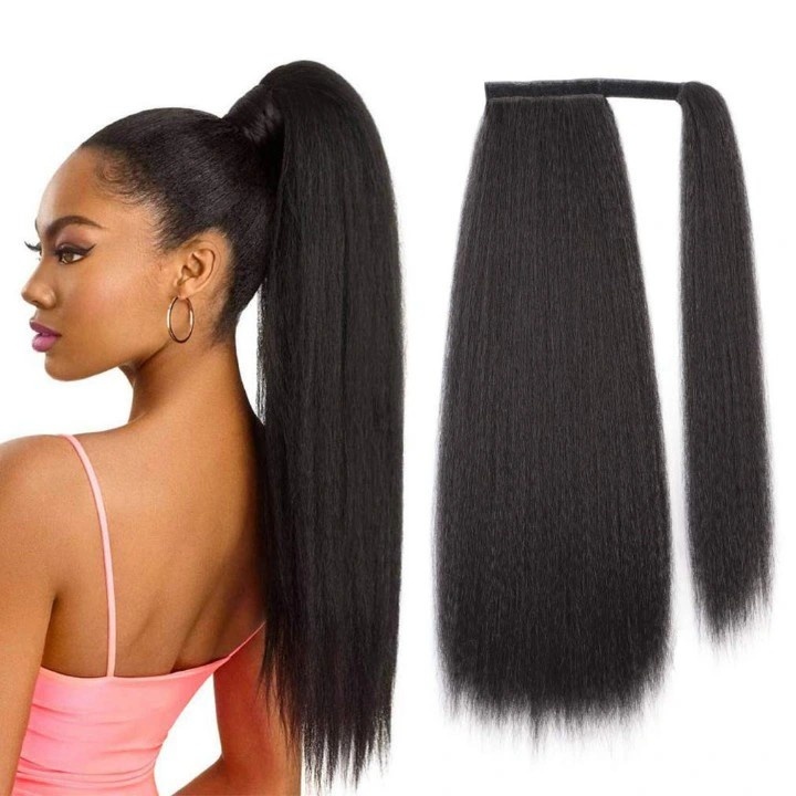Premium 24inch Yaki Ponytail Hair Extensions Long Wigs Hair Corn Silk Yaki Wigs for Black Women Synthetic Hair Soft Corn Curly Wig Fluffy Girls First Hair Ponytail Extension Black Girl black 24inch