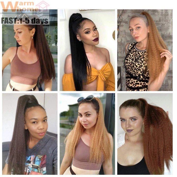 Premium 24inch Yaki Ponytail Hair Extensions Long Wigs Hair Corn Silk Yaki Wigs for Black Women Synthetic Hair Soft Corn Curly Wig Fluffy Girls First Hair Ponytail Extension Black Girl black 24inch