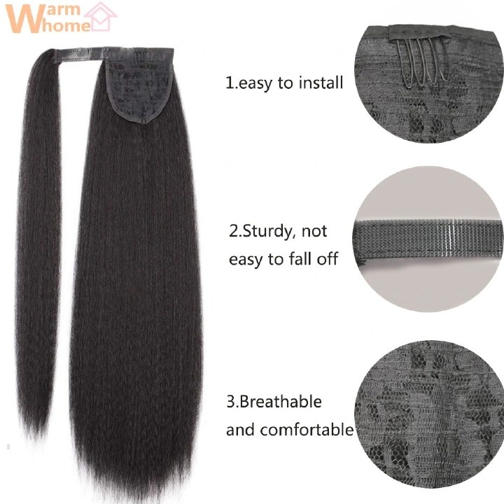 Premium 24inch Yaki Ponytail Hair Extensions Long Wigs Hair Corn Silk Yaki Wigs for Black Women Synthetic Hair Soft Corn Curly Wig Fluffy Girls First Hair Ponytail Extension Black Girl black 24inch