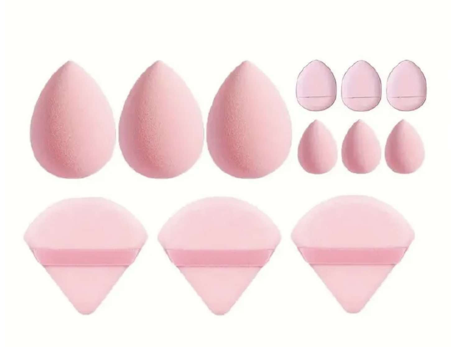 12pcs Makeup Puff Kit Blending Sponge Triangle Powder Puff Finger Air Puff For Flawless Make Up Beauty Tool Facial Tool Pink 12pcs [分类版本1]