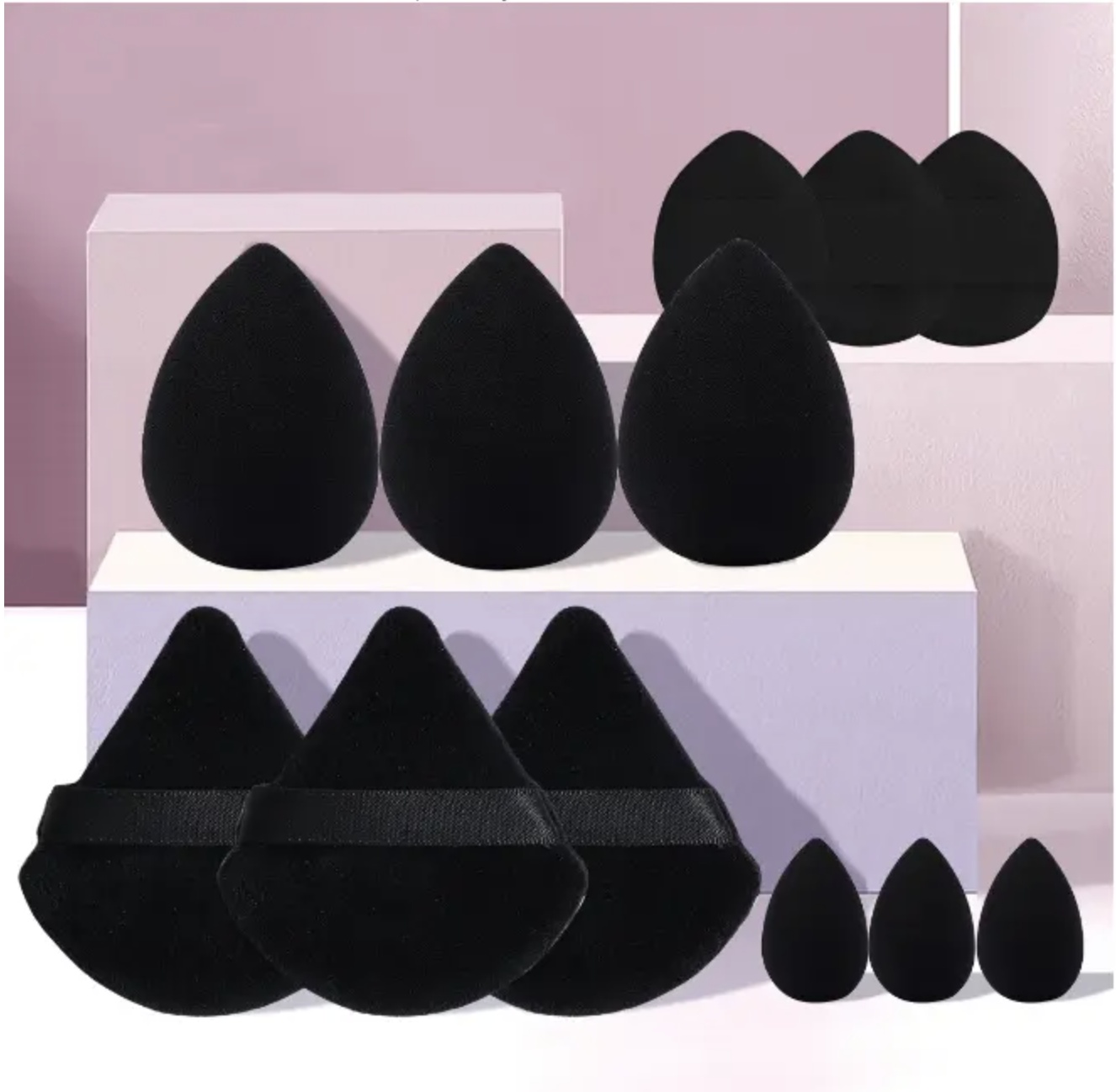 12pcs Makeup Puff Kit Blending Sponge Triangle Powder Puff Finger Air Puff For Flawless Make Up Beauty Tool Facial Tool Pink 12pcs [分类版本1]