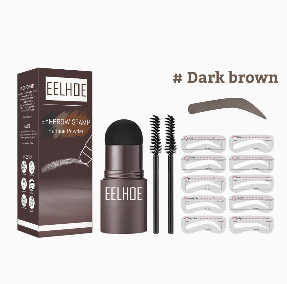 Eye Brow One Step Eyebrow Stamp Shaping Kit Set Gel Stamp Makeup Kit Magic Eyebrow Stencils Eyebrow Brushes Dark Brown One set [分类版本1]