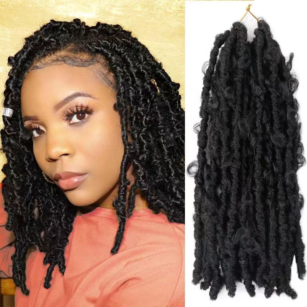 European and American wig Butterfly Locs Crochet Braids Hair 24inch butterfly curly wig color 1 long [分类版本1]