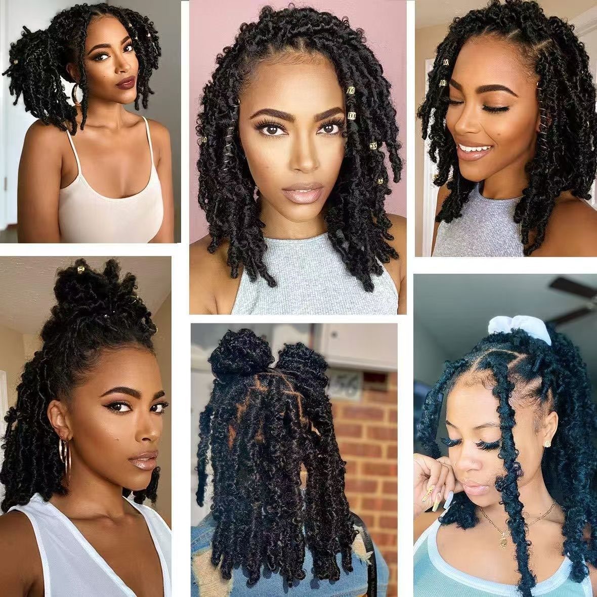 European and American wig Butterfly Locs Crochet Braids Hair 24inch butterfly curly wig color 1 long [分类版本2]