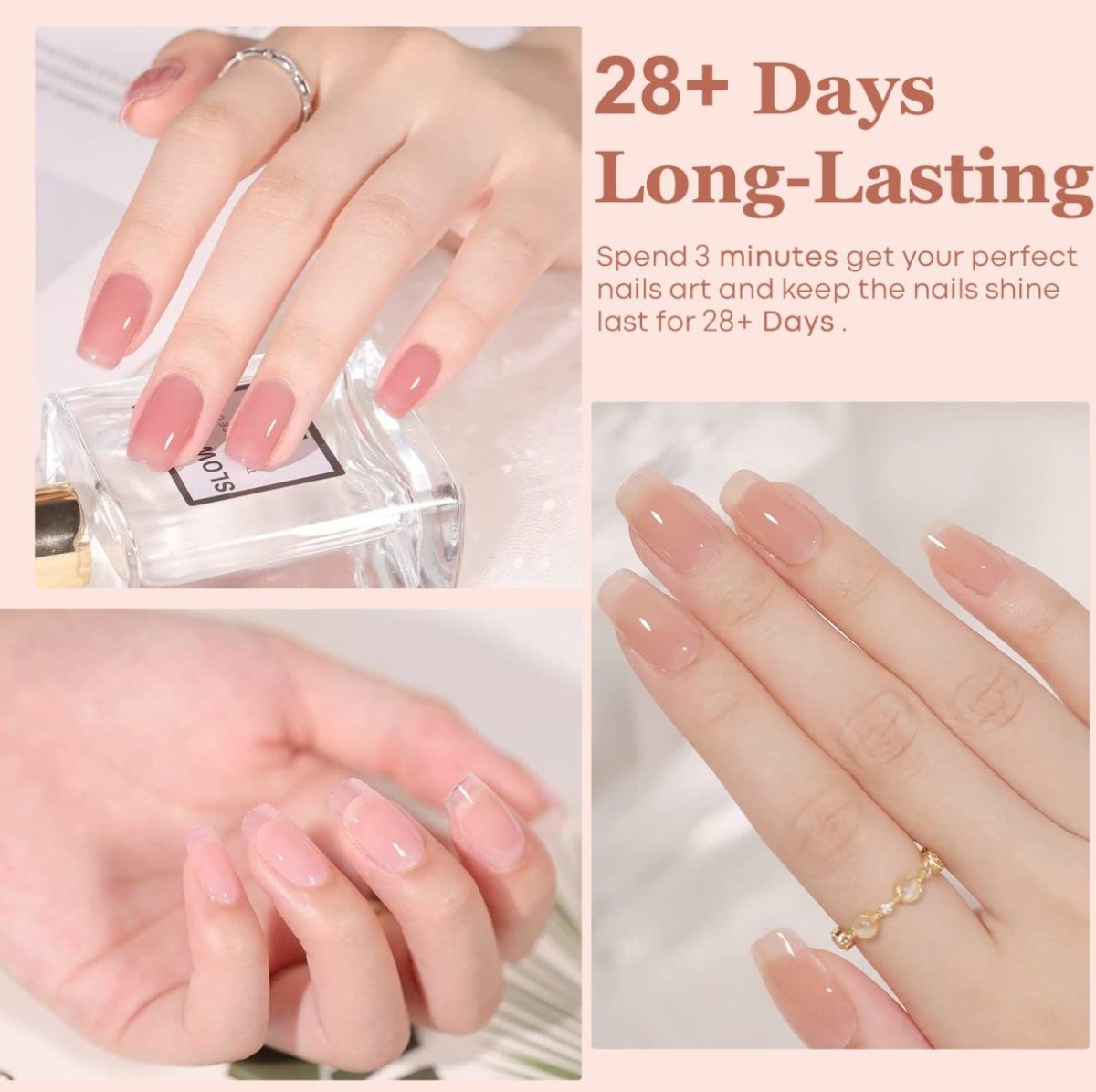 Jelly Nude Pink Gel Nail Polish Set, 6 Transparent Sheer Colors Soak Off UV Light Cure Gel Polish Kit for Salon and Nail Art DIY as picture 6 pcs/set [分类版本1]