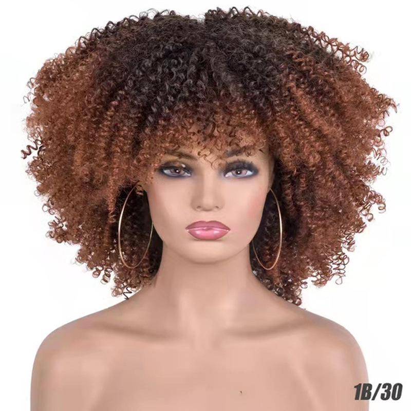 Micro roll European and American explosive head wig headband African small roll fluffy short curly hair Kinky high temperature silk black 14 inch [分类版本1]