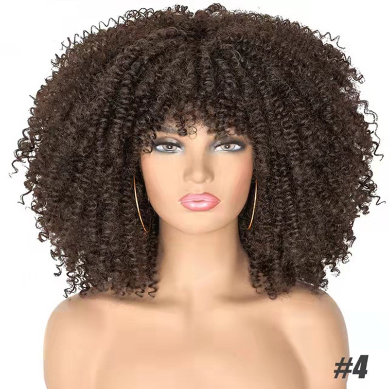 Micro roll European and American explosive head wig headband African small roll fluffy short curly hair Kinky high temperature silk black 14 inch [分类版本1]