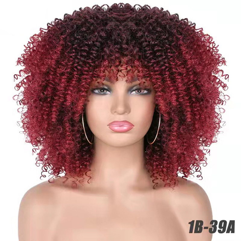 Micro roll European and American explosive head wig headband African small roll fluffy short curly hair Kinky high temperature silk black 14 inch [分类版本1]