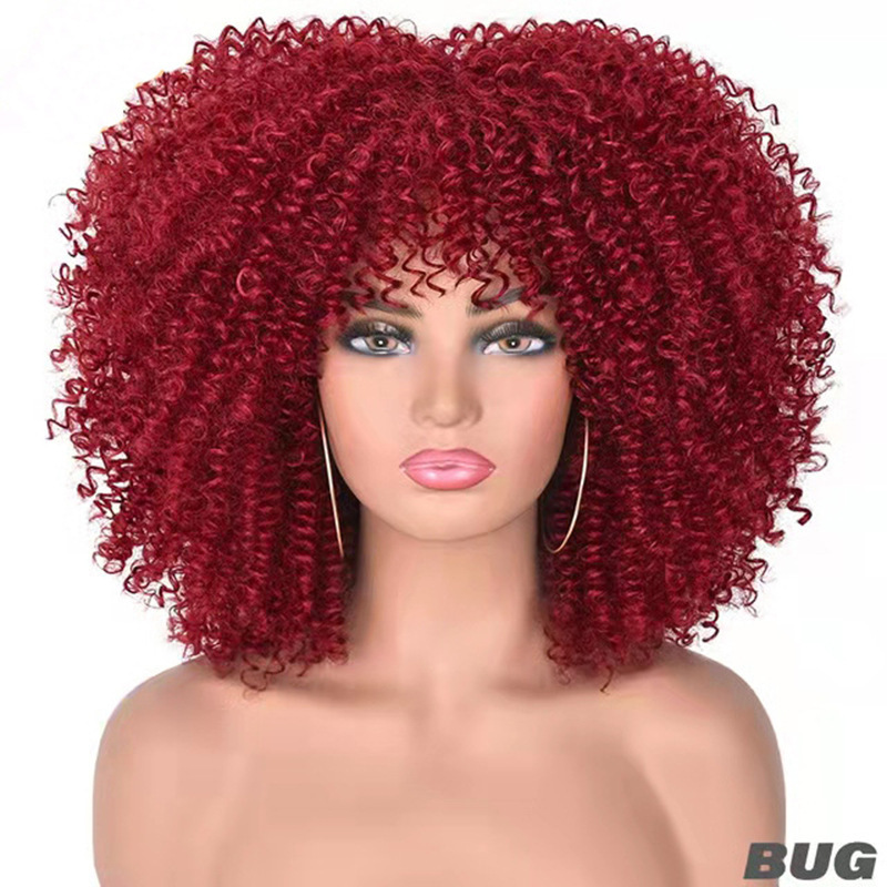 Micro roll European and American explosive head wig headband African small roll fluffy short curly hair Kinky high temperature silk black 14 inch [分类版本1]