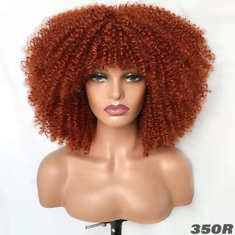 Micro roll European and American explosive head wig headband African small roll fluffy short curly hair Kinky high temperature silk black 14 inch [分类版本1]