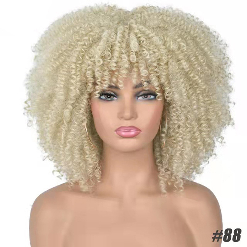 Micro roll European and American explosive head wig headband African small roll fluffy short curly hair Kinky high temperature silk black 14 inch [分类版本1]