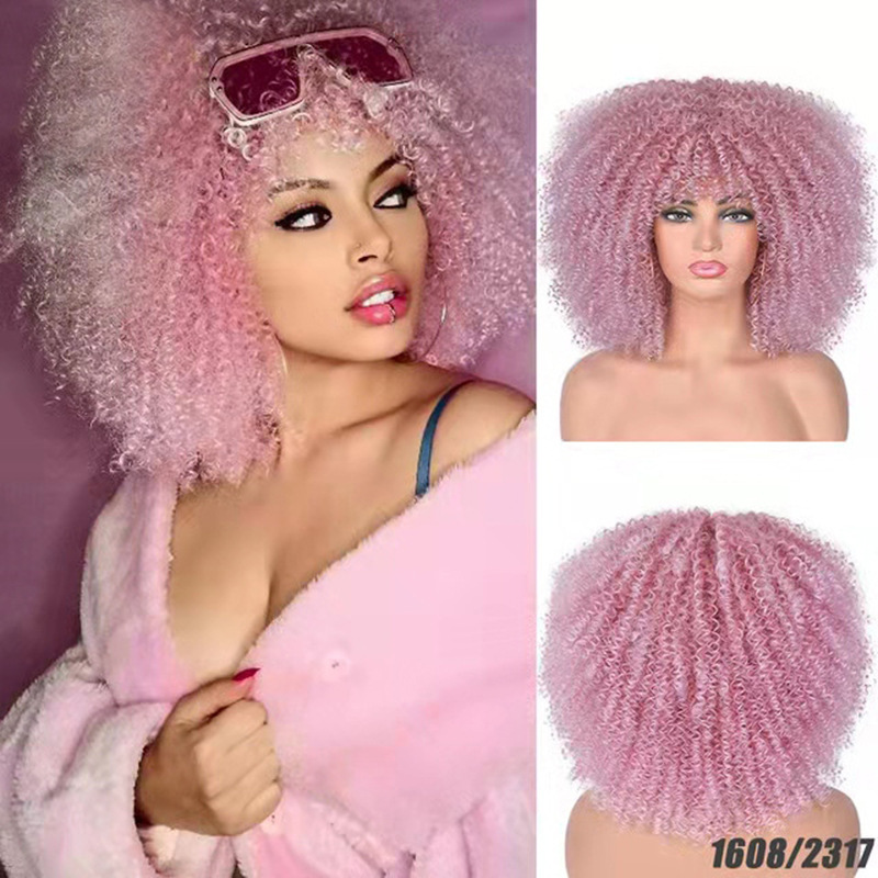 Micro roll European and American explosive head wig headband African small roll fluffy short curly hair Kinky high temperature silk black 14 inch [分类版本1]