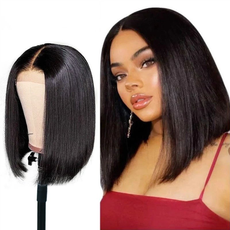 Hot selling European and American fashion wigs for women, short straight hair, BOB headgear, women's synthetic fiber complete package, all head wigs black 30cm [分类版本1]