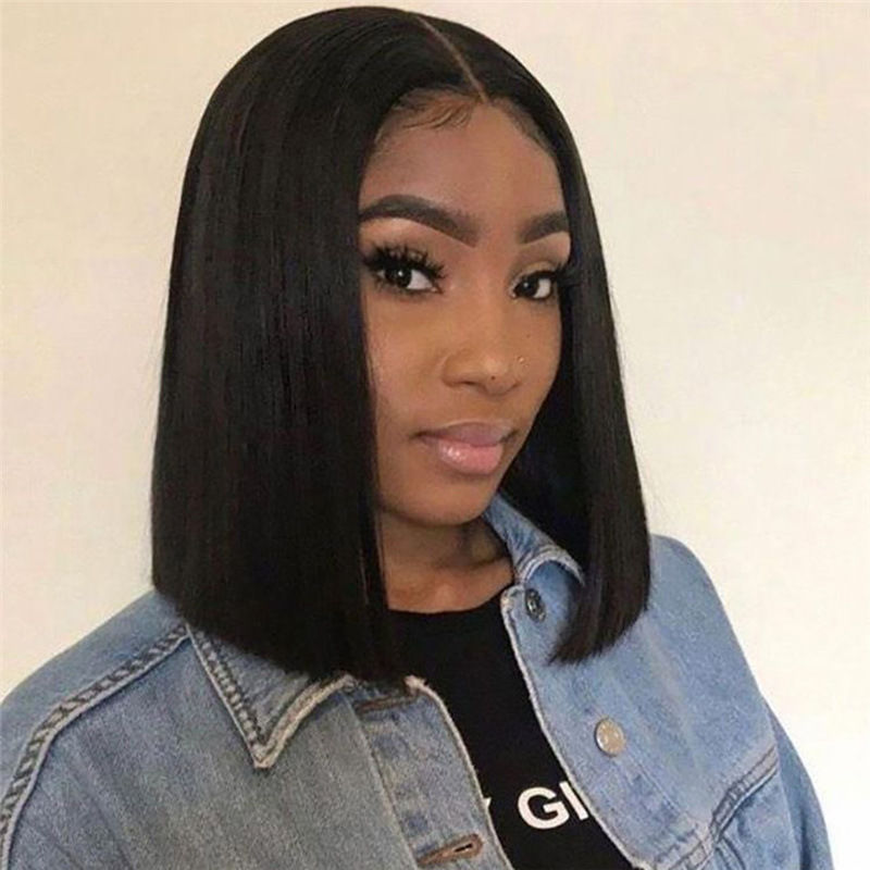 Hot selling European and American fashion wigs for women, short straight hair, BOB headgear, women's synthetic fiber complete package, all head wigs black 30cm [分类版本1]