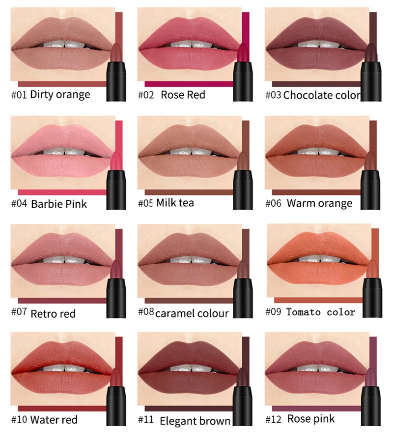 19 Colors Sexy Matte Lip Stick Lipliner Lip Liner Pencil Lasting Nude Rotatable Lipsliner Pen Set Beauty Makeup Tool Cosmetic #01 Dirty orange One size [分类版本1]