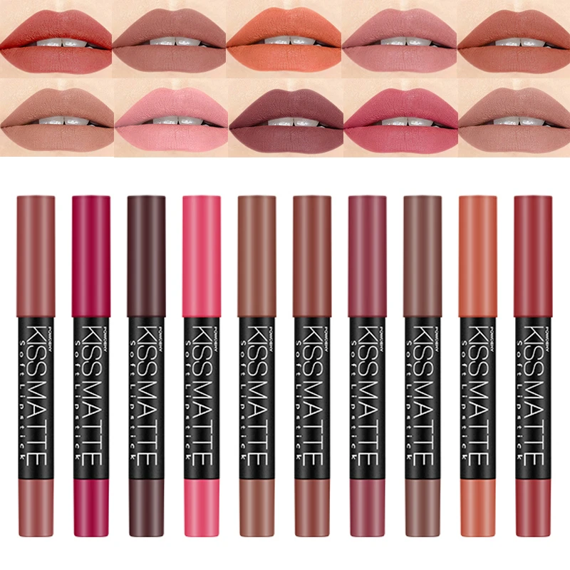 19 Colors Sexy Matte Lip Stick Lipliner Lip Liner Pencil Lasting Nude Rotatable Lipsliner Pen Set Beauty Makeup Tool Cosmetic #01 Dirty orange One size [分类版本2]