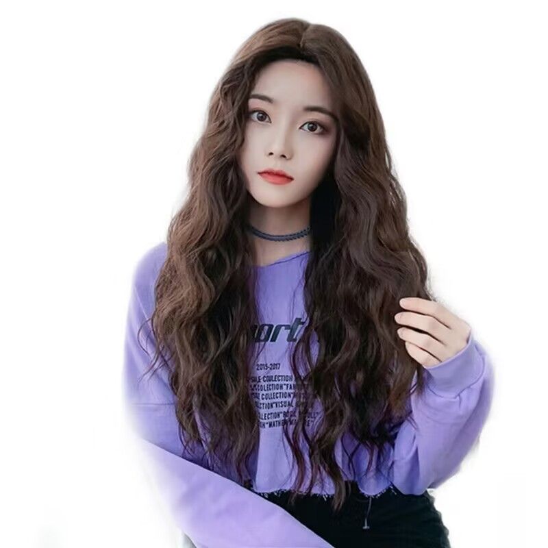 Hot selling European and American fashionable full wig women's cos small roll synthetic medium split long roll hair full head cover black 65cm [分类版本3]