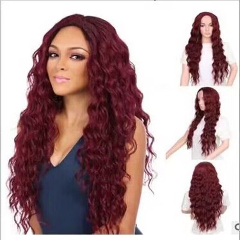 Hot selling European and American fashionable full wig women's cos small roll synthetic medium split long roll hair full head cover black 65cm [分类版本3]