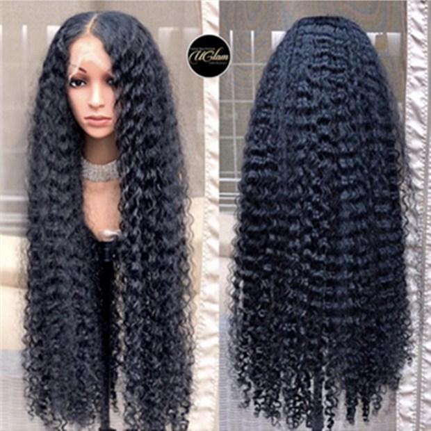 Hot selling European and American fashionable full wig women's cos small roll synthetic medium split long roll hair full head cover black 65cm [分类版本3]