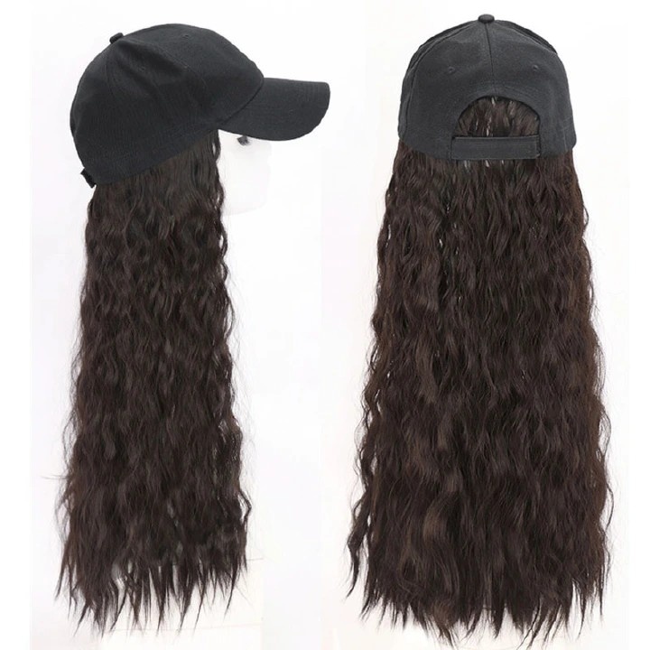 Black Hat wig female curly hair fashion cap natural hair for lady black 26inch [分类版本1]