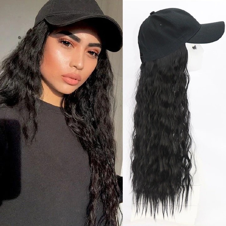 Black Hat wig female curly hair fashion cap natural hair for lady black 26inch [分类版本1]