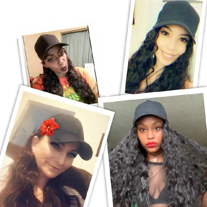 Black Hat wig female curly hair fashion cap natural hair for lady black 26inch [分类版本1]