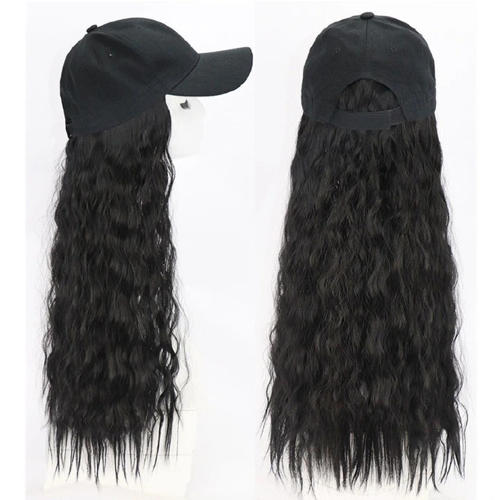 Black Hat wig female curly hair fashion cap natural hair for lady black 26inch [分类版本1]